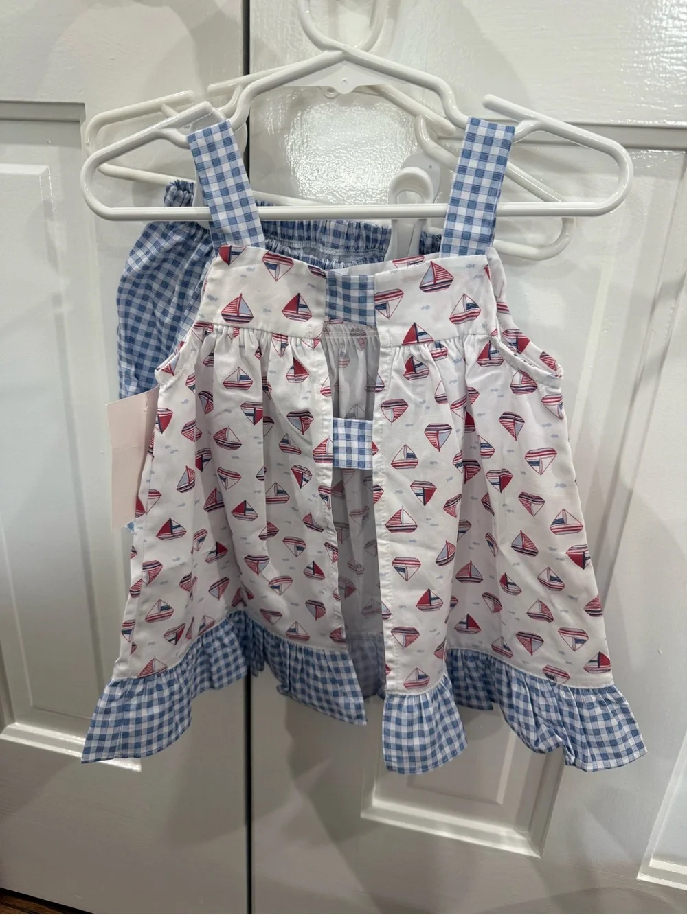 James & Lottie NWT Girls Blue Gingham & White/Red Sailboat Dress 3T